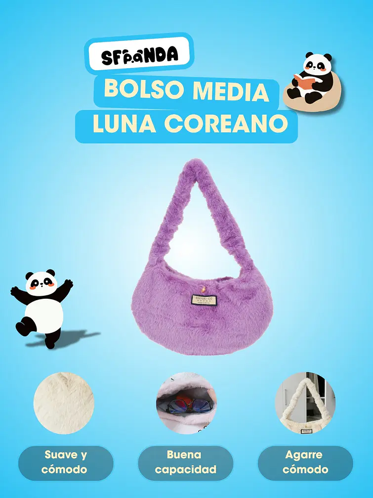 CARTERA DE PELUCHE CON DISEÑO LUNA C/U 5