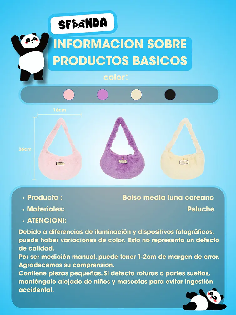 CARTERA DE PELUCHE CON DISEÑO LUNA C/U 6