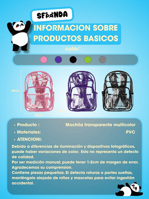 MOCHILA TRANSPARENTE C/U 5