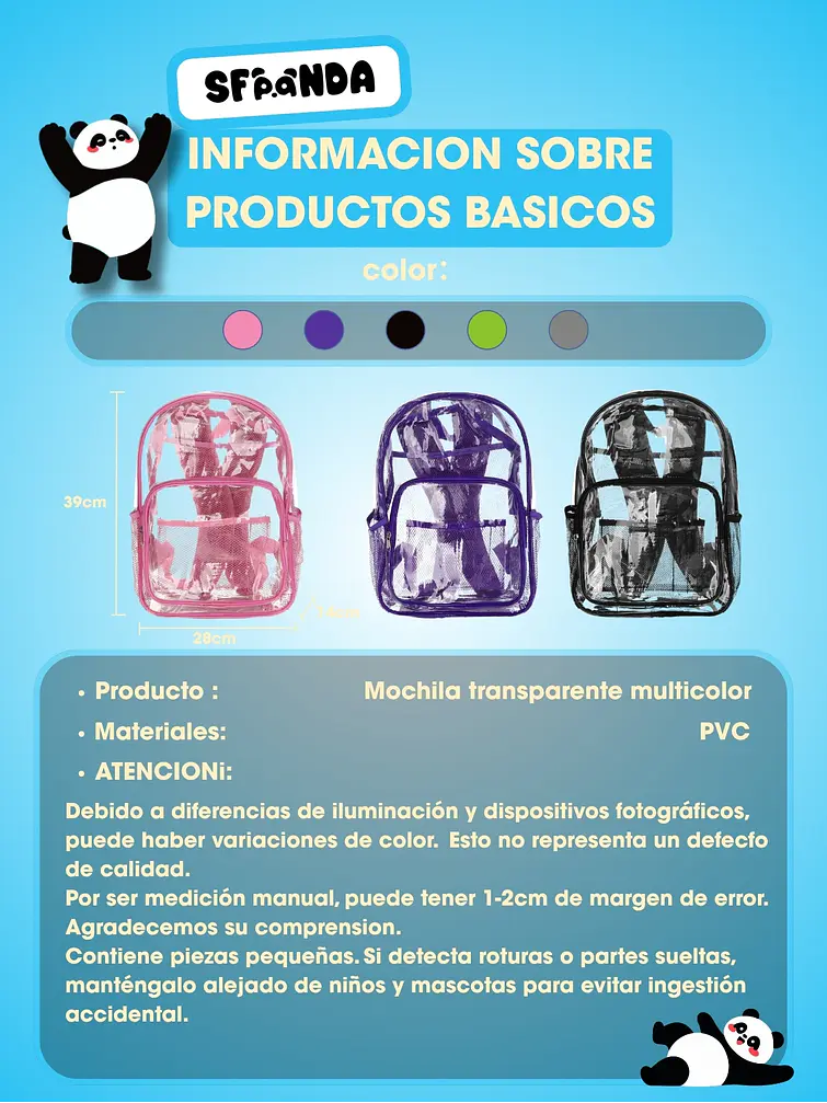 MOCHILA TRANSPARENTE C/U 5