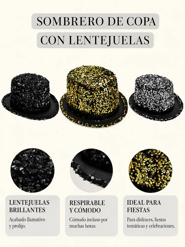 SOMBRERO DE LENTEJUELAS C/U 5