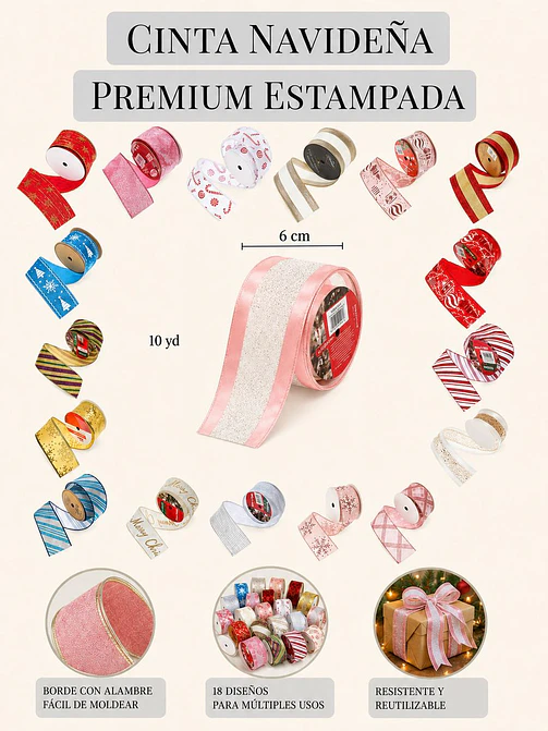 CINTA NAVIDEÑA DE POLIESTER C/U 6