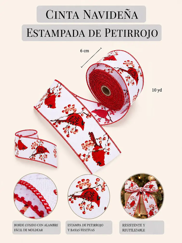 CINTA NAVIDEÑA DE POLIESTER C/U 6