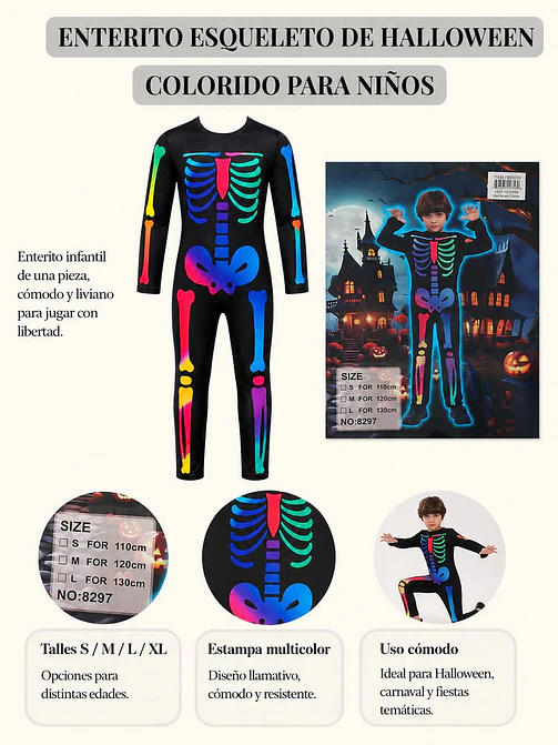 DISFRAZ DE ESQUELETO PARA NIÑOS C/U 6