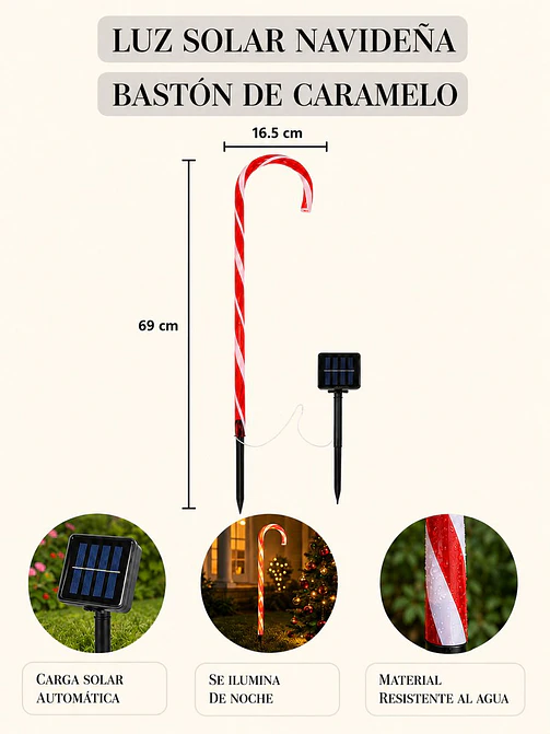 LUZ SOLAR DE BASTON DE CARAMELO C/U 5