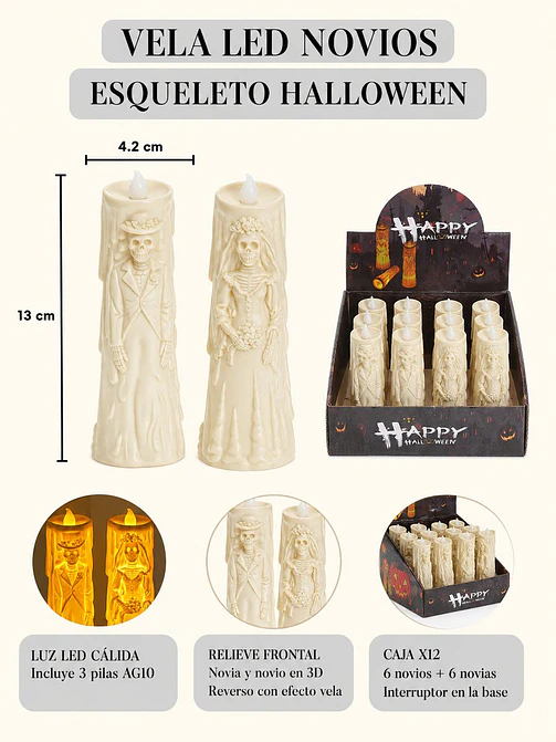VELA LED ESQUELETO C/U 6