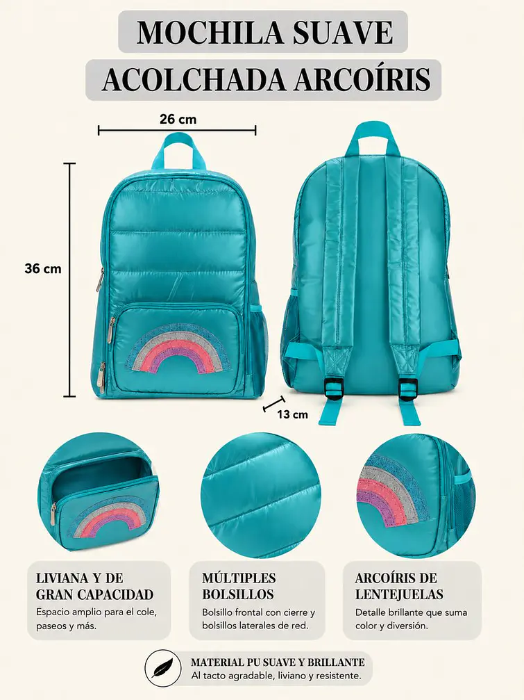 MOCHILA PUFFER ARCOIRIS C/U 6