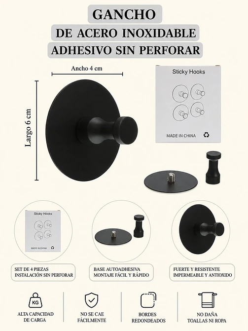 GANCHO ADHESIVO DE PARED PCS*4 6