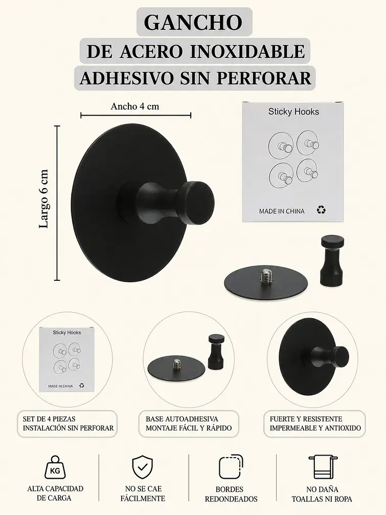 GANCHO ADHESIVO DE PARED PCS*4 6