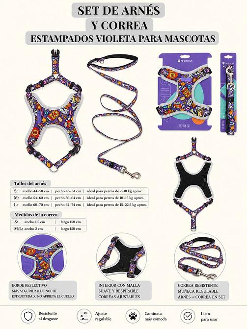 SET ARNES + CORREA PARA MASCOTA C/U 9