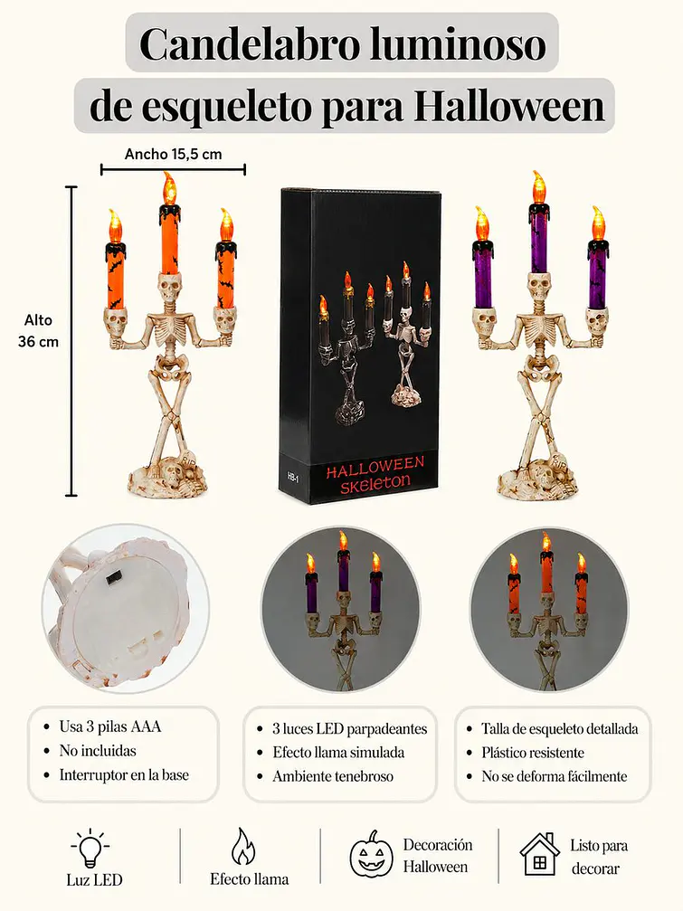 CANDELABRO ESQUELETO LED C/U 6