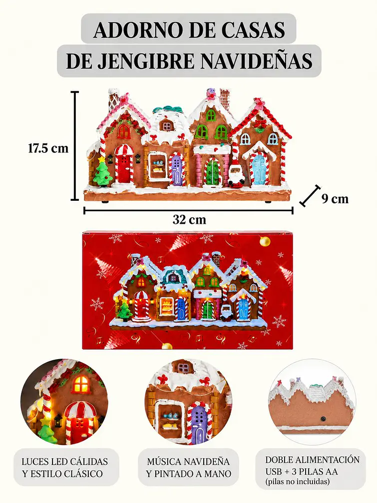 ADORNO NAVIDEÑO PUEBLO DE JENGIBRE C/U 7