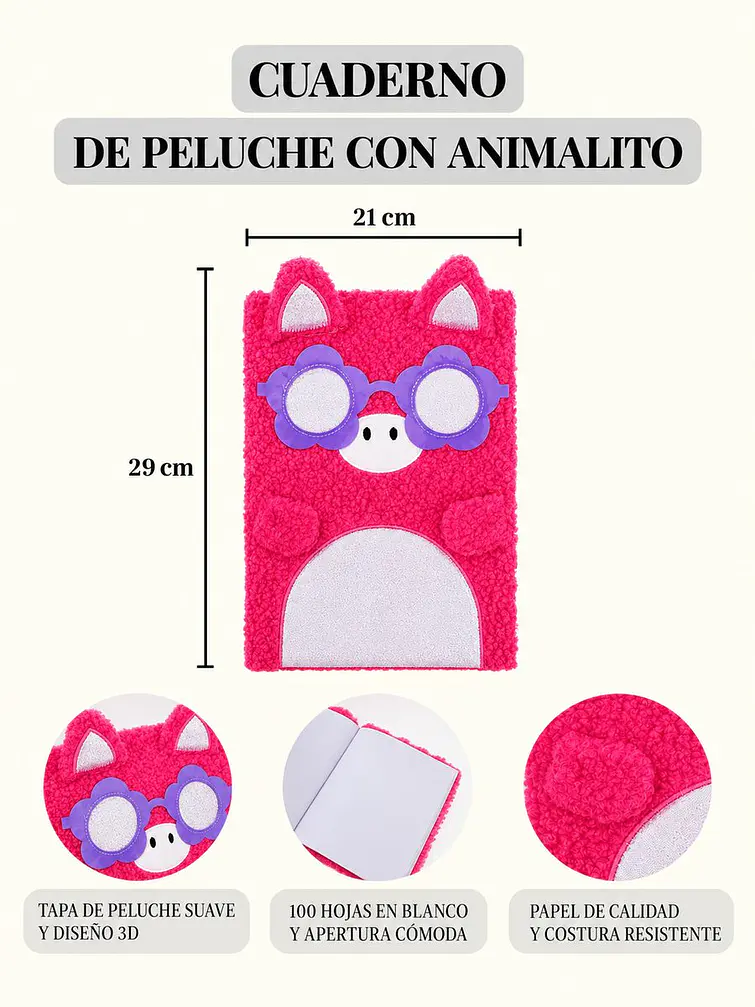 CUADERNO DE PELUCHE CERDITO A4 C/U 6