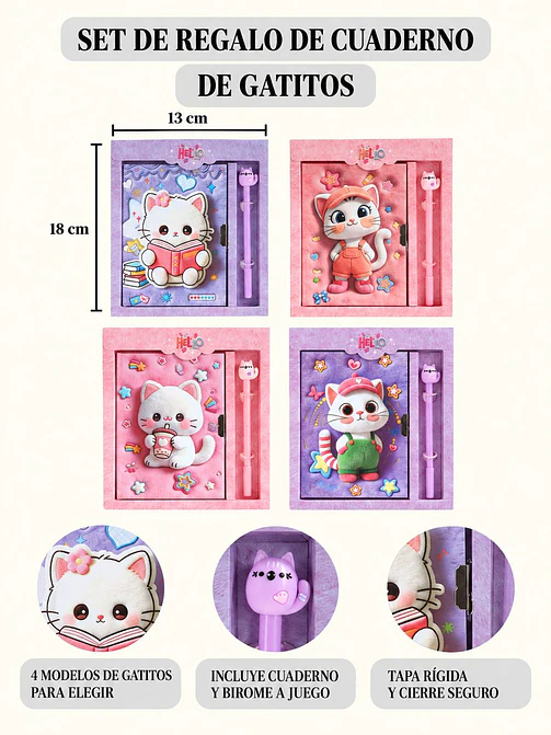 SET DE DIARIO INTIMO GATO C/U 7