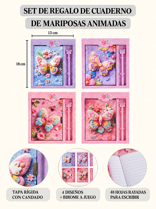 SET DE DIARIO INTIMO MARIPOSA C/U 7