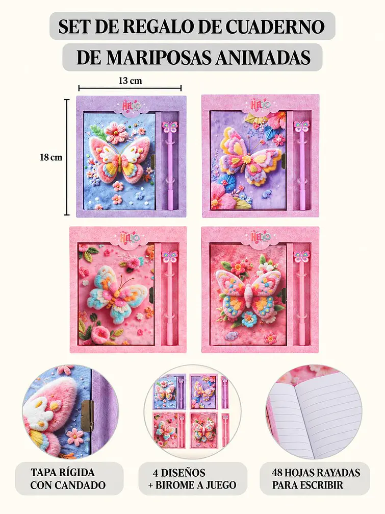 SET DE DIARIO INTIMO MARIPOSA C/U 7