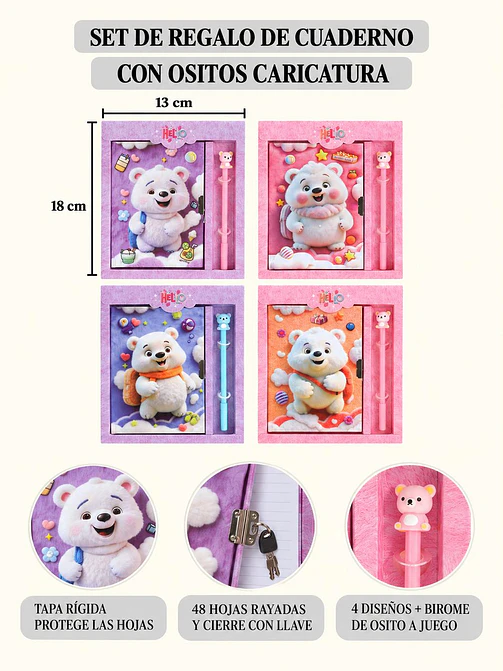 SET DE DIARIO INTIMO OSITO C/U 7