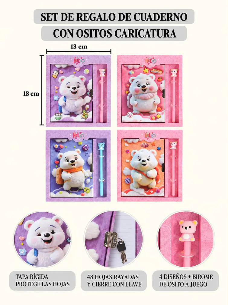 SET DE DIARIO INTIMO OSITO C/U 7
