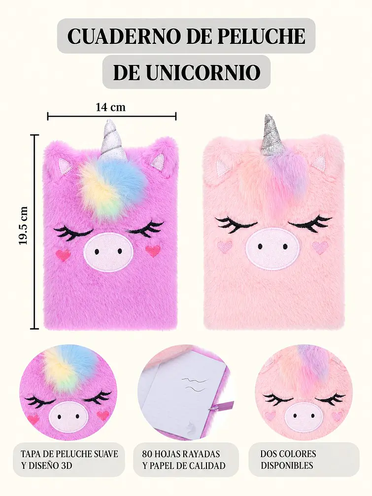 CUADERNO DE PELUCHE UNICORNIO A5 C/U 6