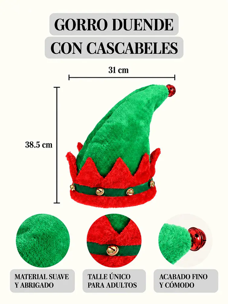 GORRO DE ELFO NAVIDEÑO C/U 7