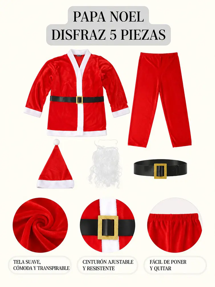 DISFRAZ PAPA NOEL PARA ADULOTS C/U 8
