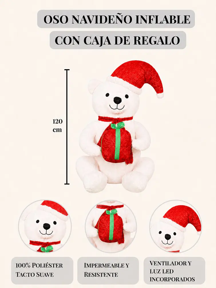 OSO POLAR NAVIDEÑO INFLABLE C/U 7