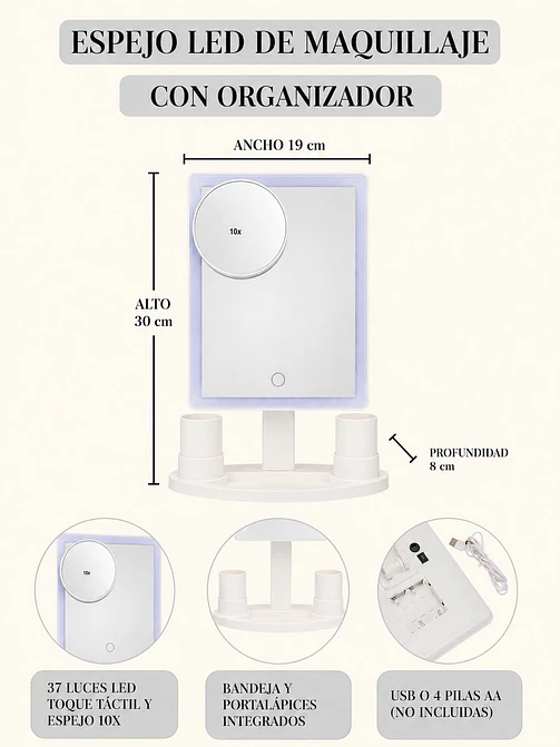 ESPEJO DE MAQUILLAJE LED C/U 8