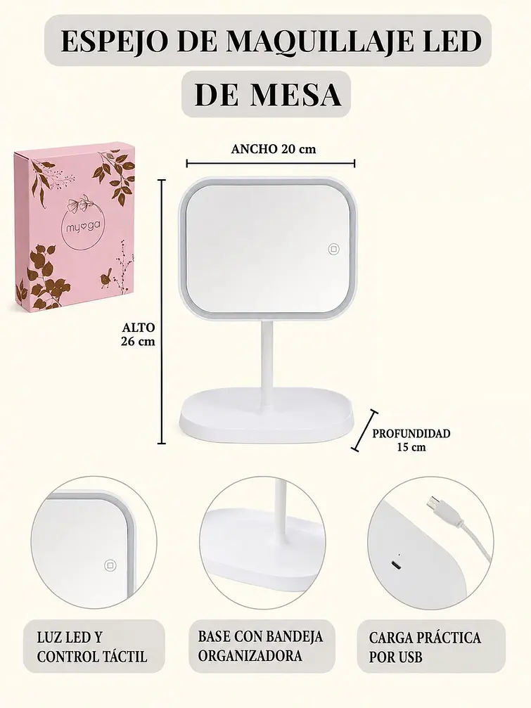 ESPEJO DE MAQUILLAJE LED C/U 7