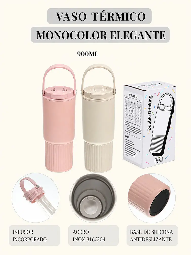 VASO TERMICO CON MANIJA 900 ML C/U 7