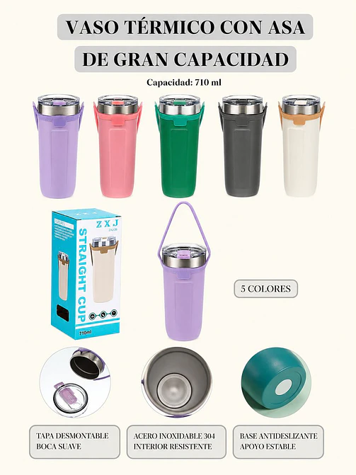 VASO TERMICO CON ASA 710ML C/U 8
