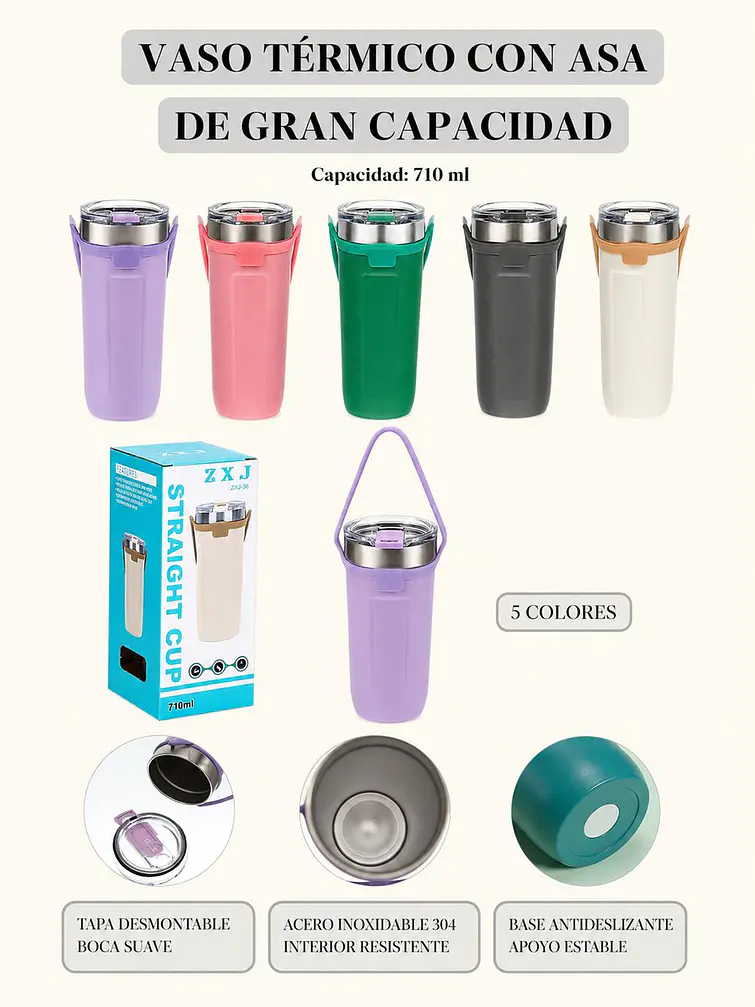 VASO TERMICO CON ASA 710ML C/U 8