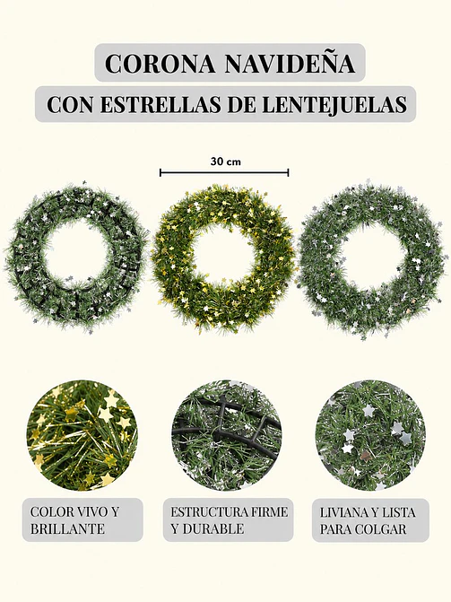 CORONA NAVIDEÑA CON ESTRELLAS C/U 7