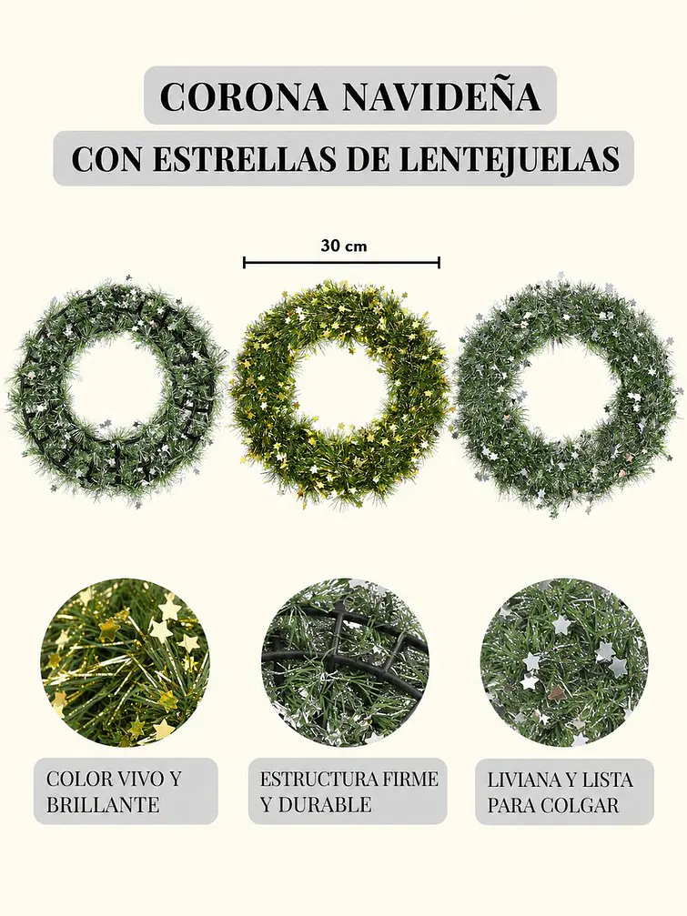 CORONA NAVIDEÑA CON ESTRELLAS C/U 7