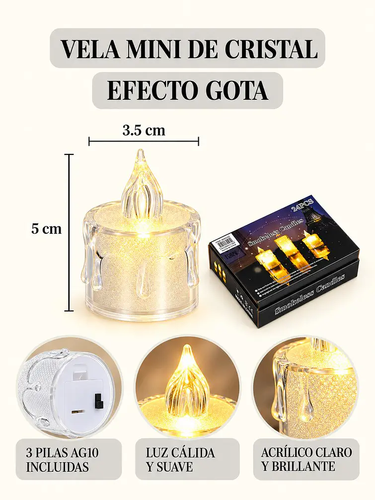 VELA LED TRANSPARENTE 5 CM 8
