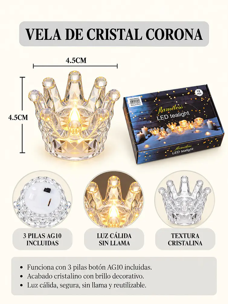 VELA LED DECORATIVA CORONA 8