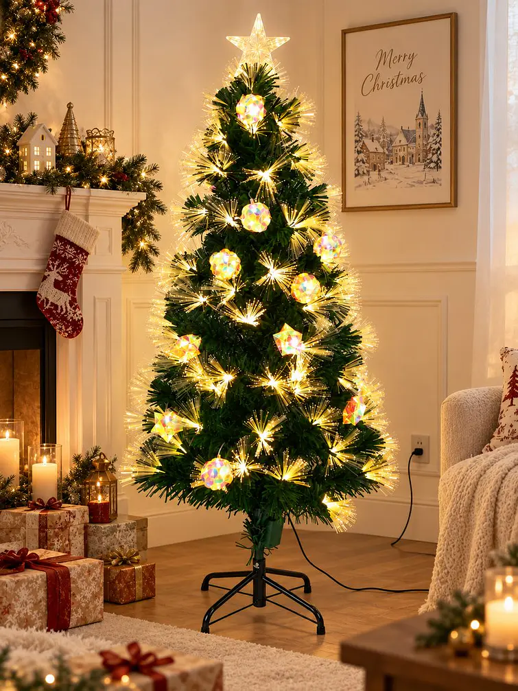 ARBOL CON LUCES Y ADORNOS IRIDISCENTES 1.8 M 4