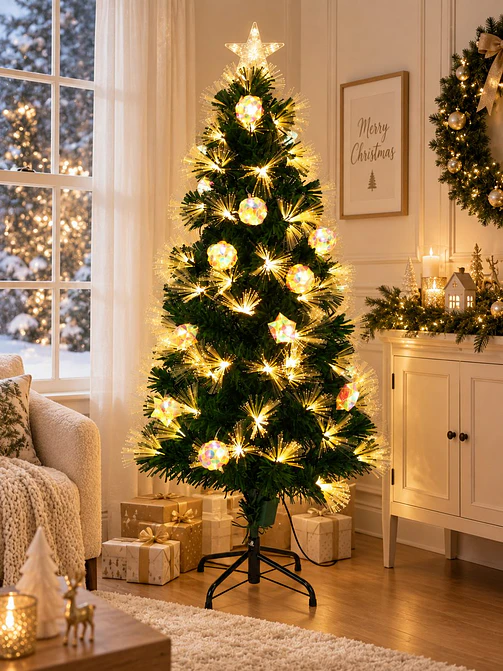 ARBOL CON LUCES Y ADORNOS IRIDISCENTES 1.8 M 5