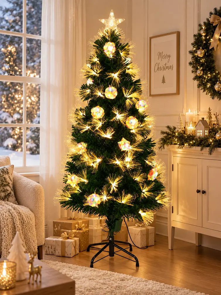 ARBOL CON LUCES Y ADORNOS IRIDISCENTES 1.8 M 5