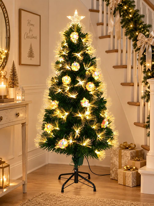 ARBOL CON LUCES Y ADORNOS IRIDISCENTES 1.8 M 6