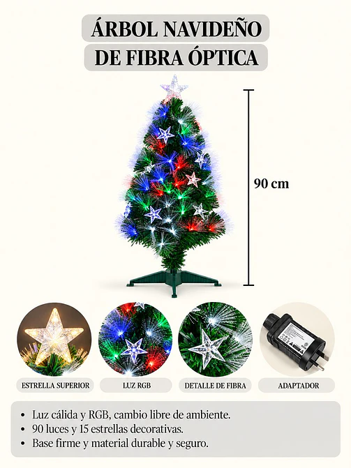 ARBOL NAVIDEÑO CON LUCES Y ESTRELLAS 90 CM 7