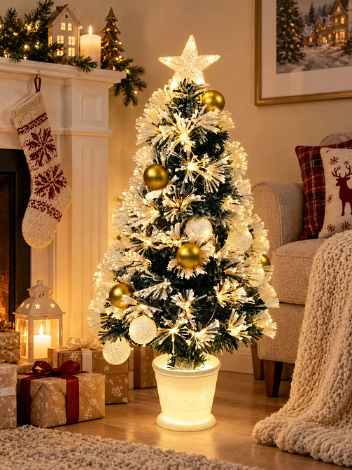 ARBOL NEVADO CON LUCES Y MACETA 90 CM 5