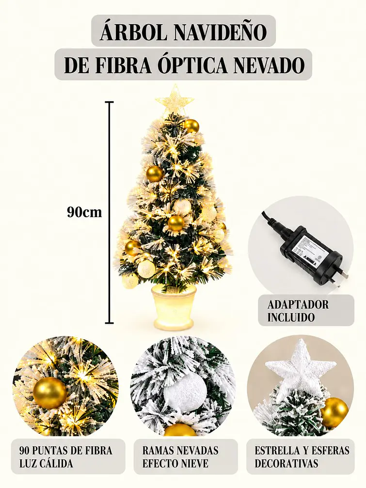 ARBOL NEVADO CON LUCES Y MACETA 90 CM 7