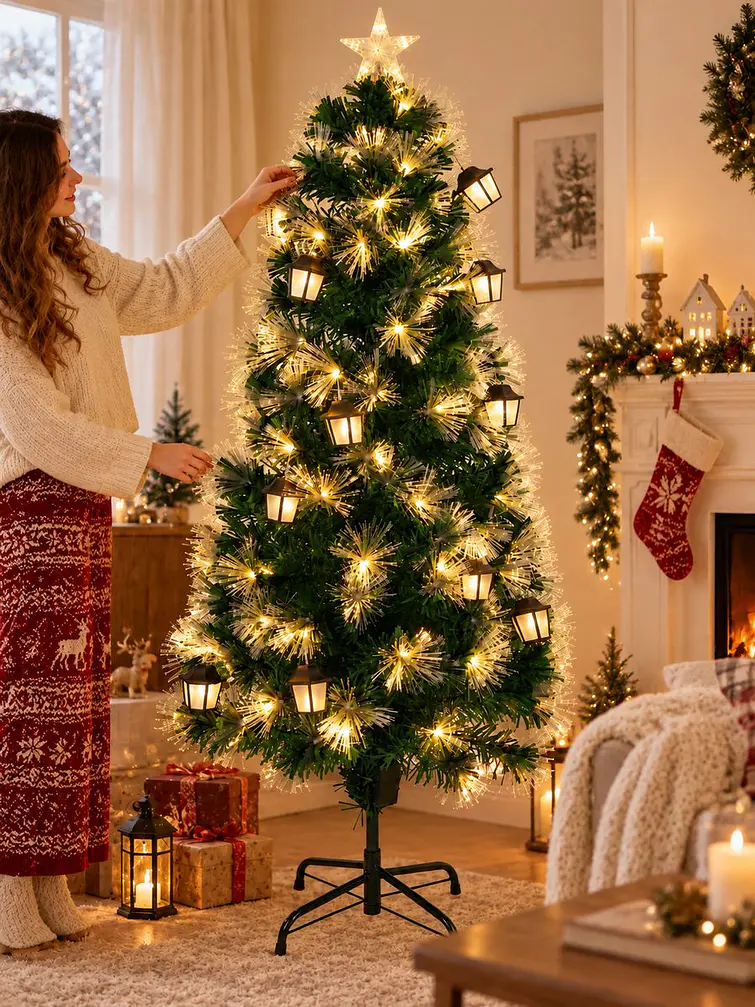 ARBOL NAVIDEÑO CON LUCES Y FAROLES 1.5 M 2
