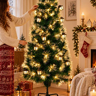ARBOL NAVIDEÑO CON LUCES Y FAROLES 1.5 M