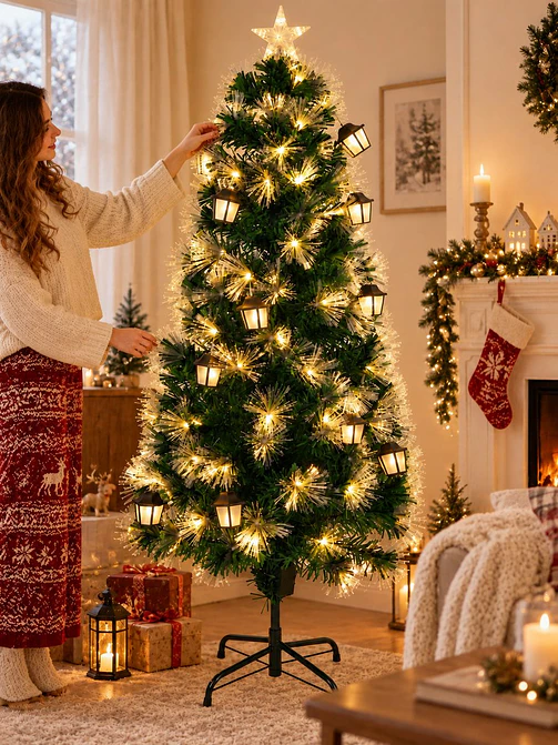 ARBOL NAVIDEÑO CON LUCES Y FAROLES 2.1 M 2