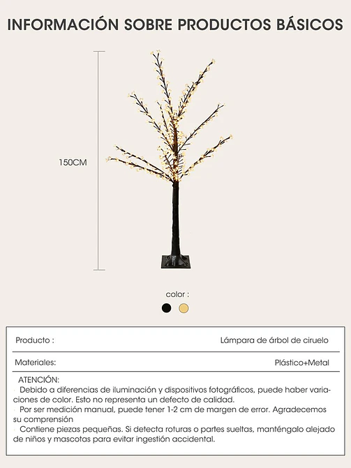 ARBOL DECORATIVO CEREZO CON LUZ 1.5 M 4