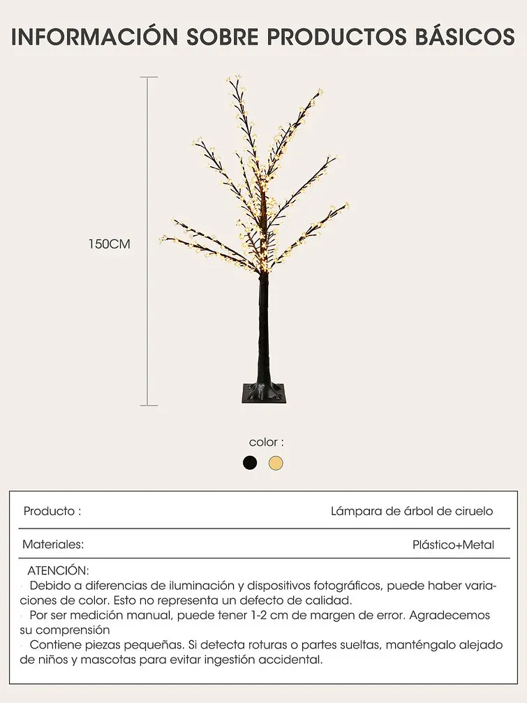 ARBOL DECORATIVO CEREZO CON LUZ 1.5 M 4