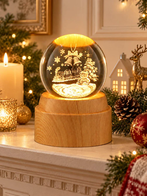 BOLA DE CRISTAL NAVIDEÑA GIRATORIA 6 CM 6