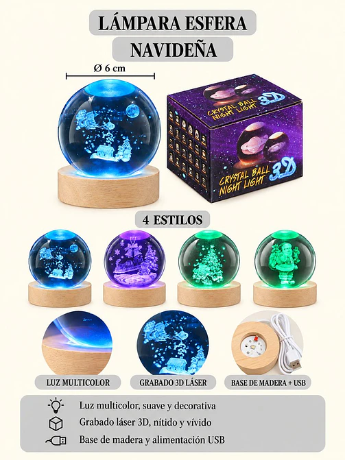 BOLA DE CRISTAL NAVIDEÑA 6 CM 8