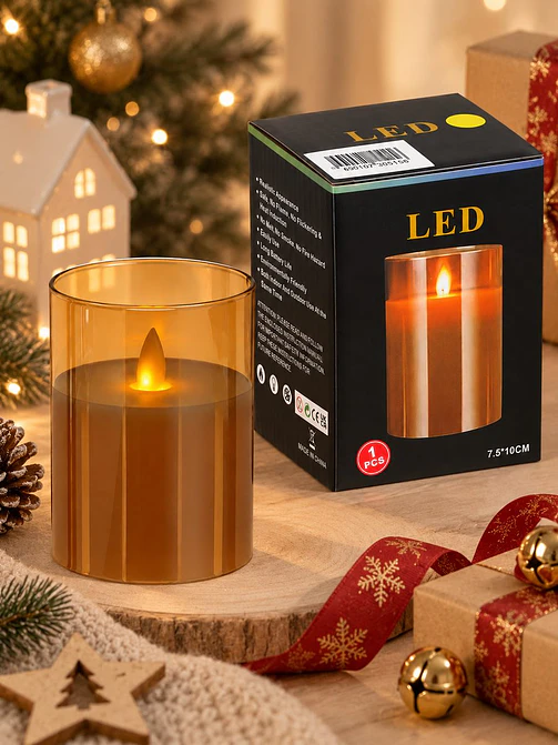 VELA LED CON VASO VIDRIO 10 CM 2